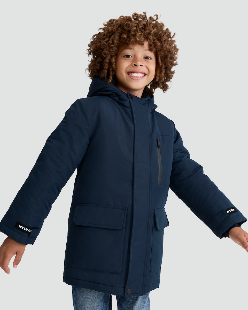 image 1 of F&F Boys Zip Front Hooded Parka in Navy