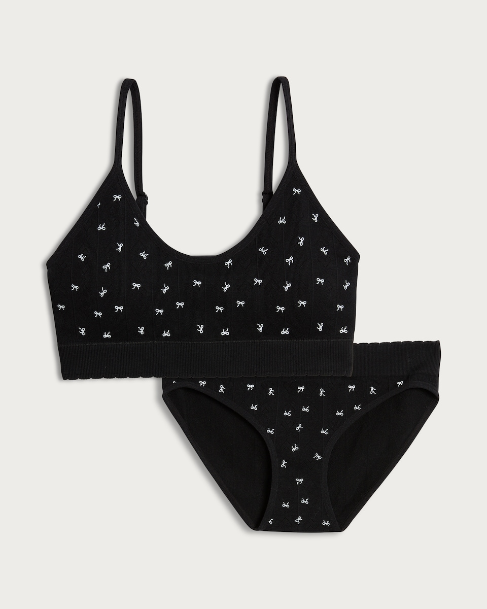 image 1 of F&F 2-Pack Pointelle Bow Print Underwear Set in Black