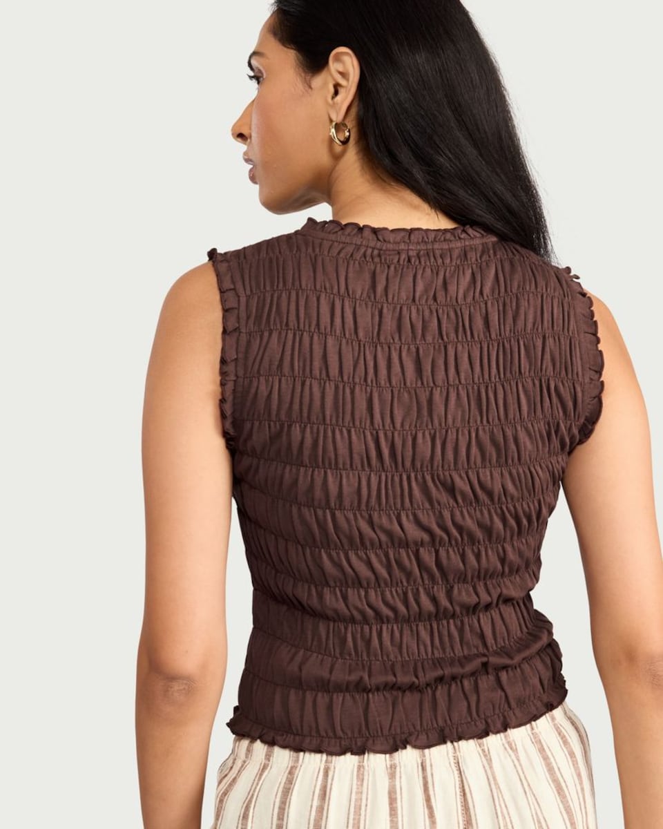 image 1 of F&F Pure Cotton Smocked Vest in Brown