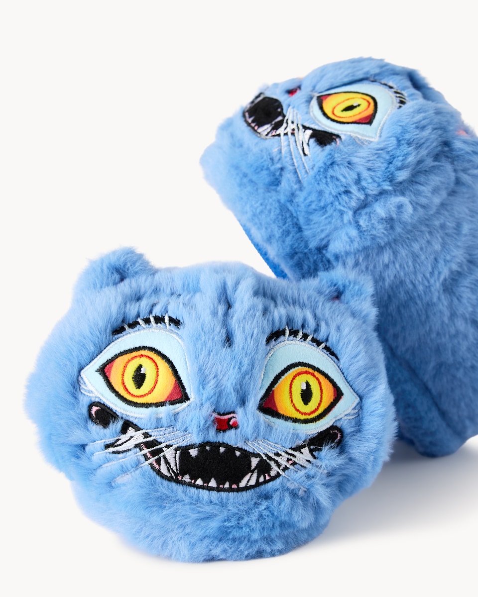 image 1 of K-Pop Demon Hunters Faux Fur Derpy Slippers in Blue