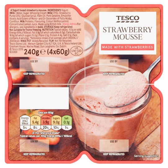 Tesco Strawberry Mousse 240G (4X60g) Tesco Groceries