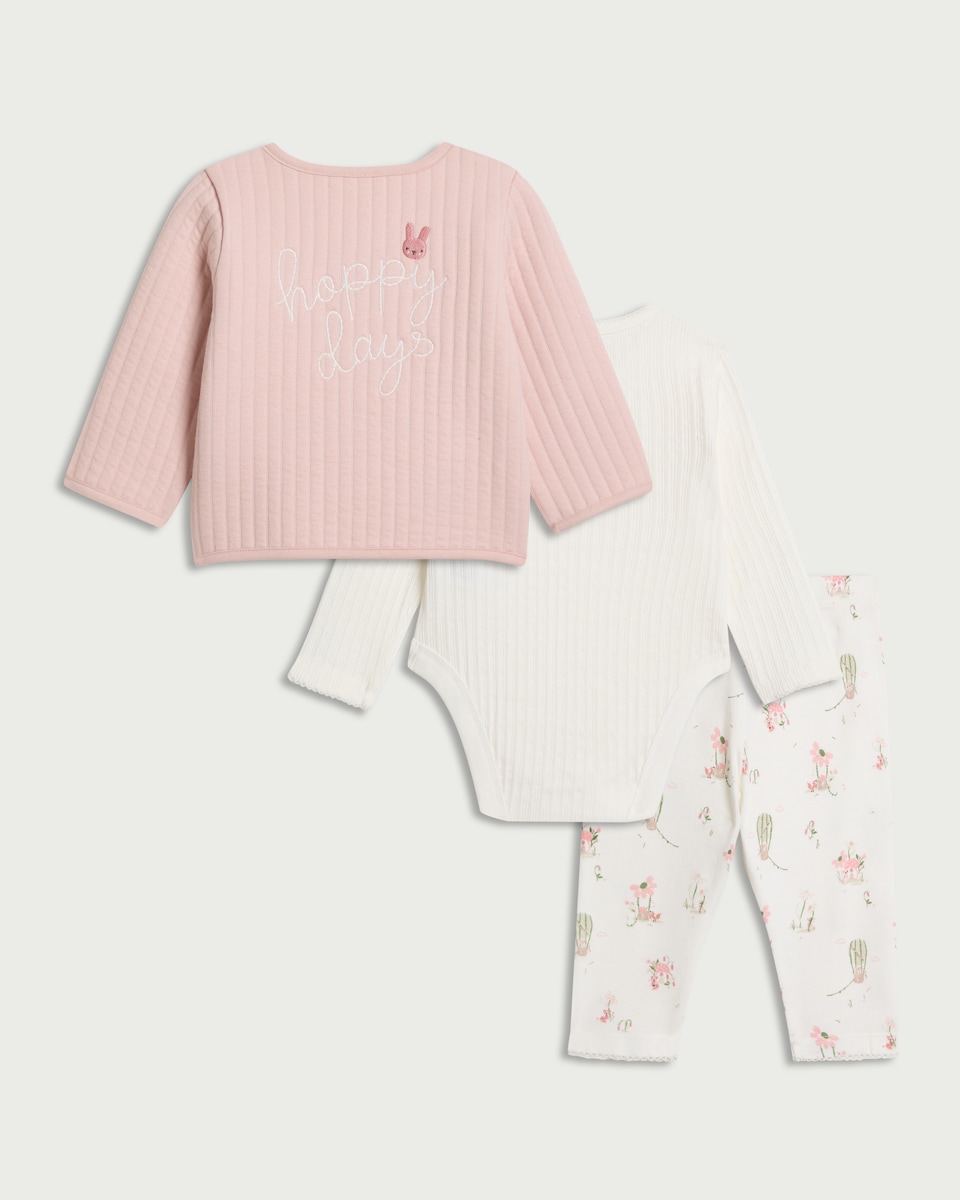 image 1 of F&F Baby 3-Piece Cotton Rich Jacket Set in Pink
