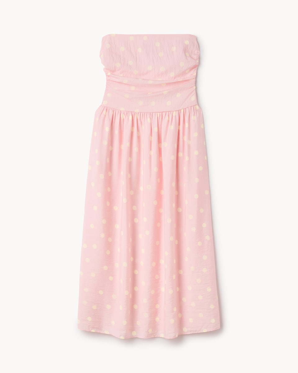 image 1 of F&F Polka Dot Bandeau Midi Dress in Multi Pink