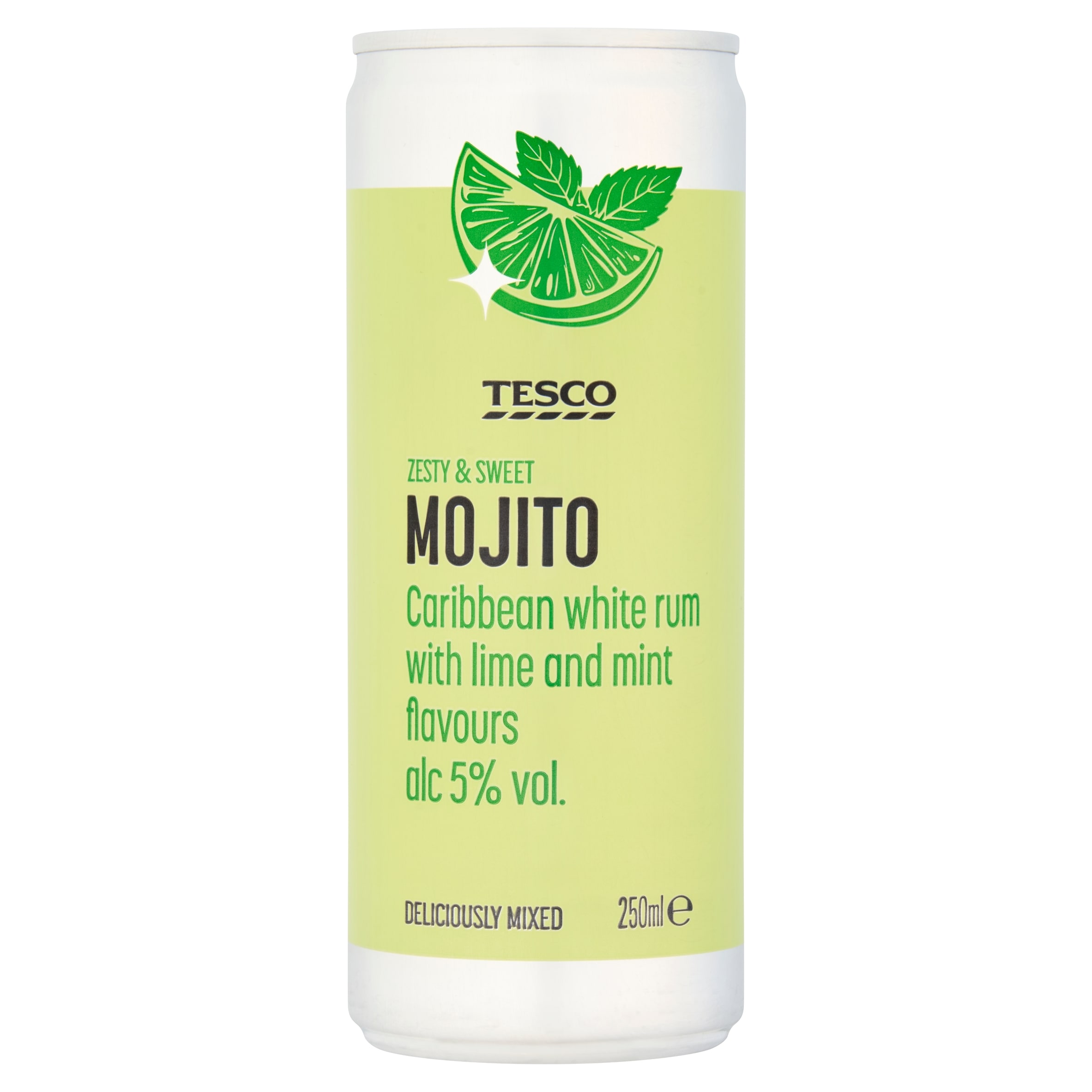 Tesco Mojito Caribbean white rum with Lime and Mint 250ml