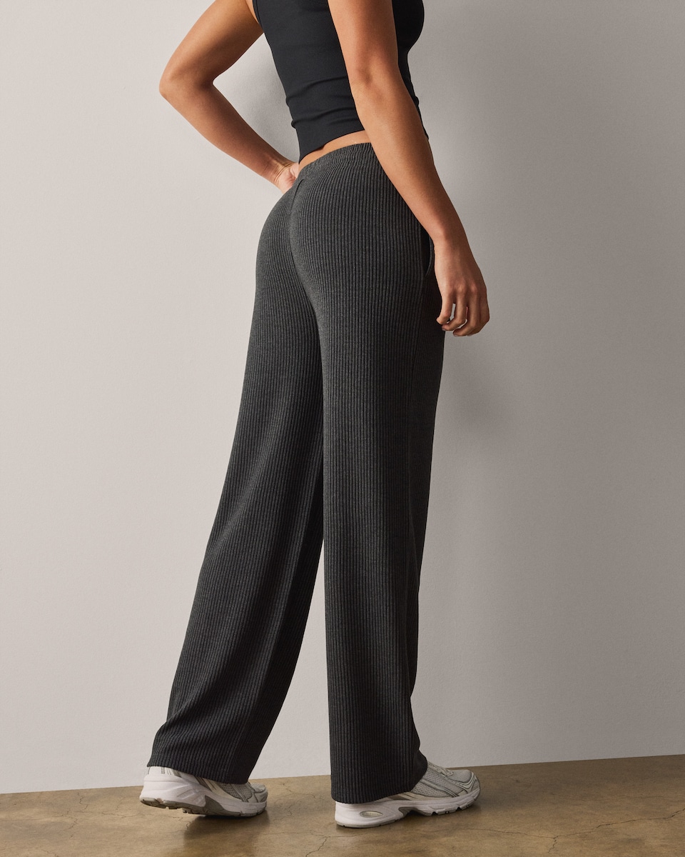 image 1 of F&F Active Ribbed Wide Leg Joggers in Grey Marl