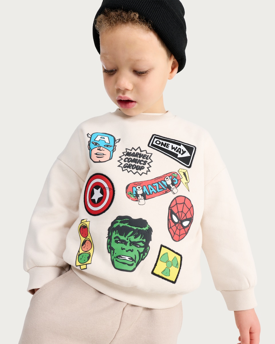 image 1 of Marvel Comics Graphic Cotton Rich Sweatshirt in Cream