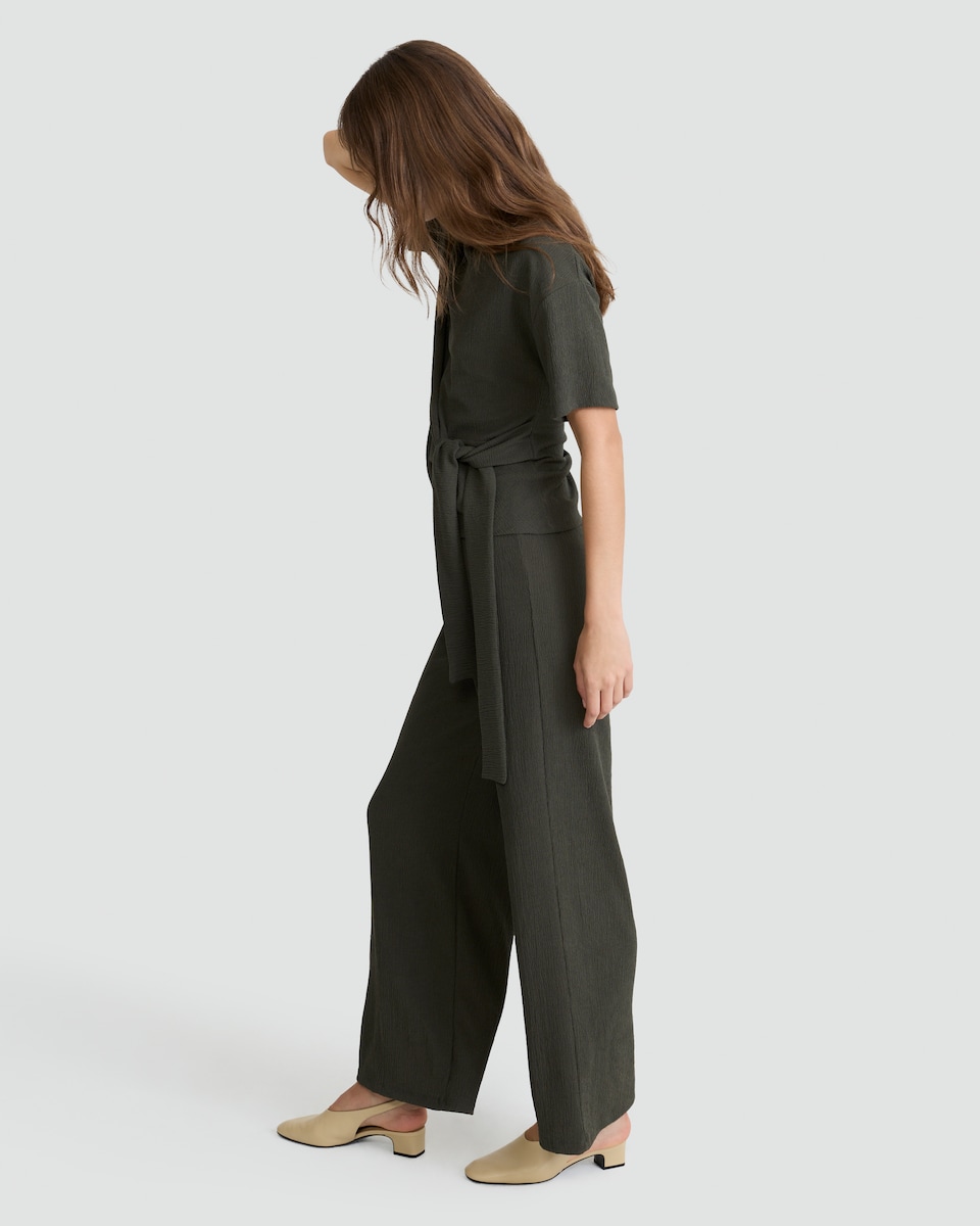 image 1 of F&F Crinkle Tie Front Co-ord Top in Olive