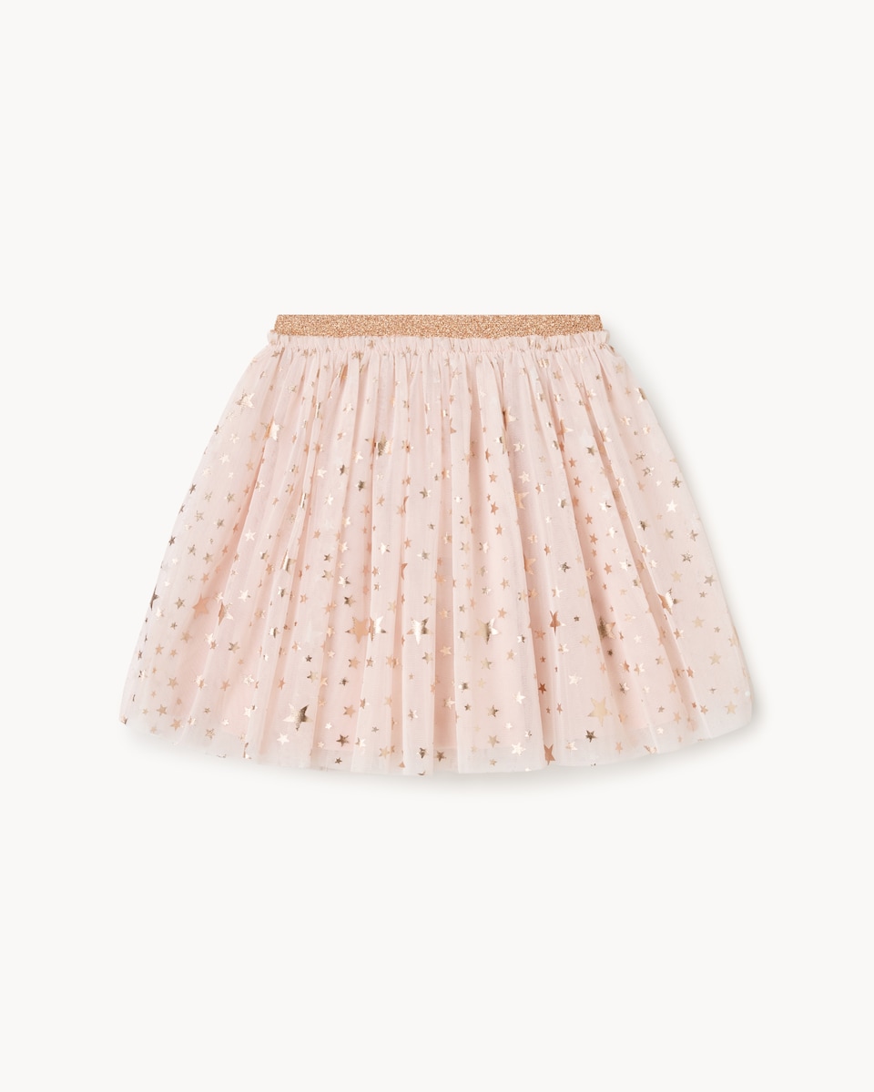 image 1 of F&F Girls Star Print Tulle Skirt in Pink