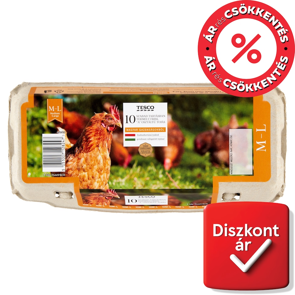 Tesco "A" osztályú szabad tartásban termelt friss tojás M-L 10 db
