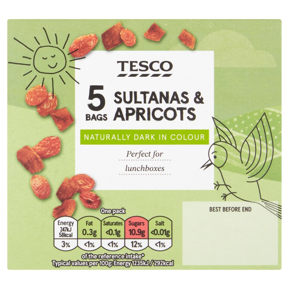 Tesco Sultanas & Apricots 5 Bags 100g
