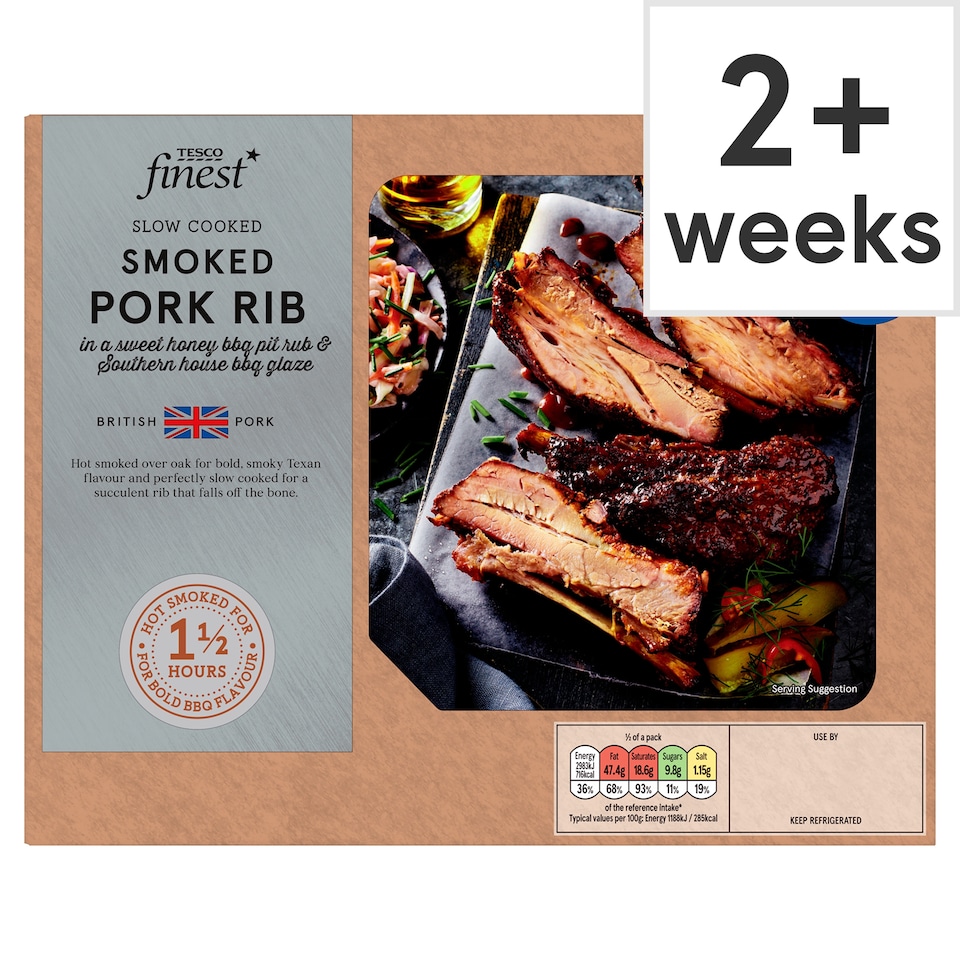 Tesco Finest Slow Cooked Smoked Pork Rib in a Sweet Honey BBQ Pit Rub & Southern House BBQ Glaze 618G