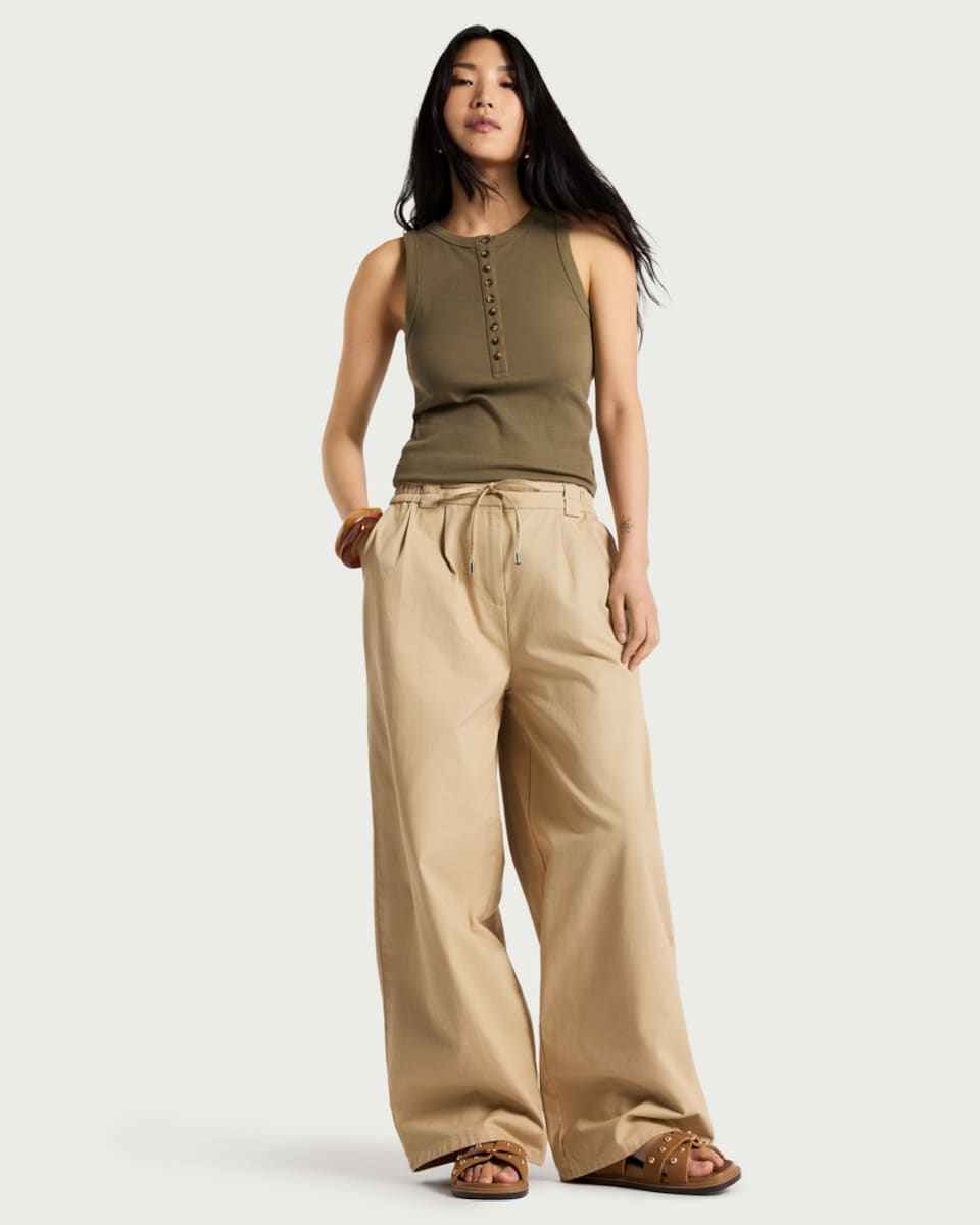 image 1 of F&F Cotton Rich Ribbed Button Front Vest in Olive