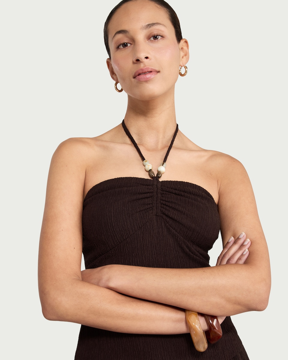 image 1 of F&F Textured Halterneck Co-ord Top in Brown