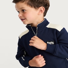 F&F Boys 2-Piece Cotton Rich Half Zip Sweatshirt and Joggers Set in Navy