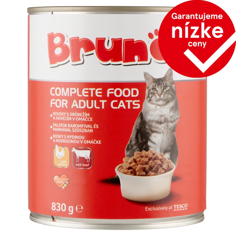Brunos Complete Food for Adult Cats with Poultry and Beef 830 g