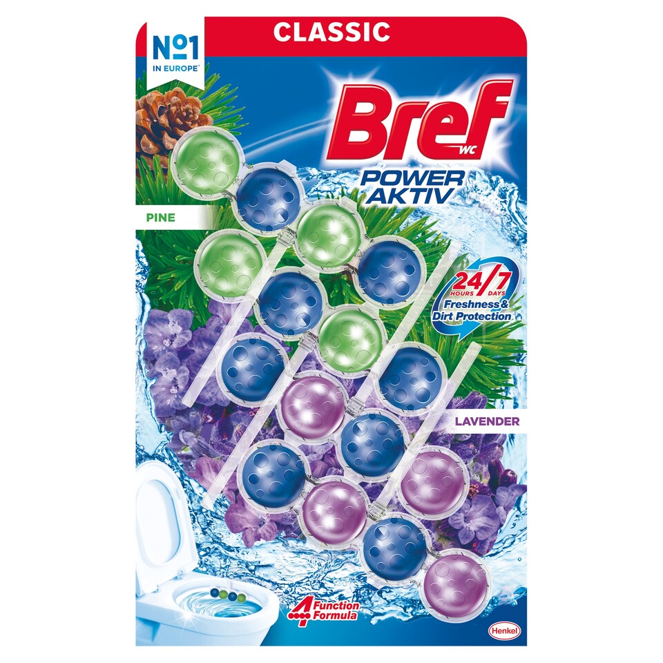 Bref Power Aktiv Pine Lavender tuhý WC blok 4 x 50g