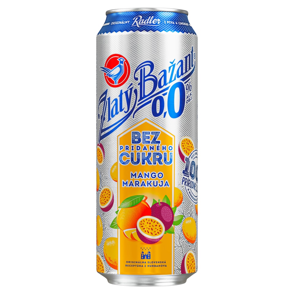 Zlatý Bažant Radler 0,0% Bez pridaného cukru Mango & Marakuja plechovka 500 ml