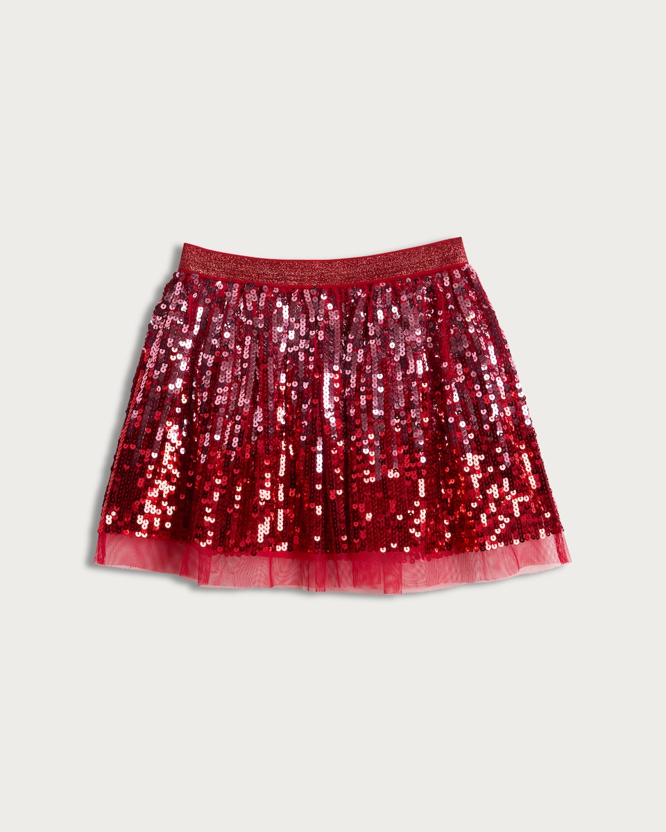 image 1 of F&F Girls Sequin Embellished Tulle Skirt in Multi Red