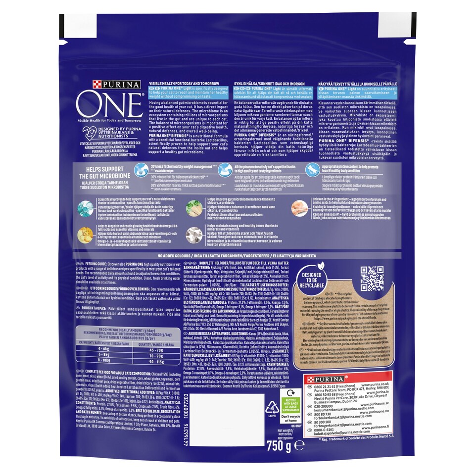 image 1 of Purina One Light Dry Cat Food Chicken 750G