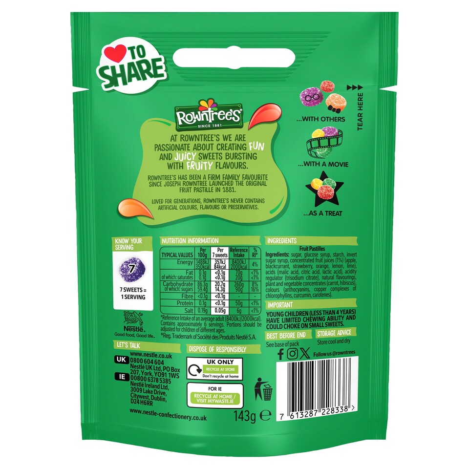 image 1 of Rowntree's Fruit Pastilles Sweets Sharing Bag 143g