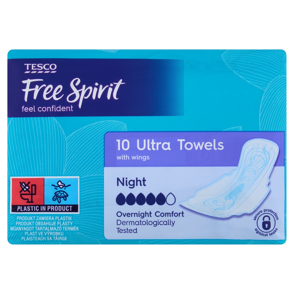 Tesco Free Spirit Ultra Towels with Wings Night 10 Pack