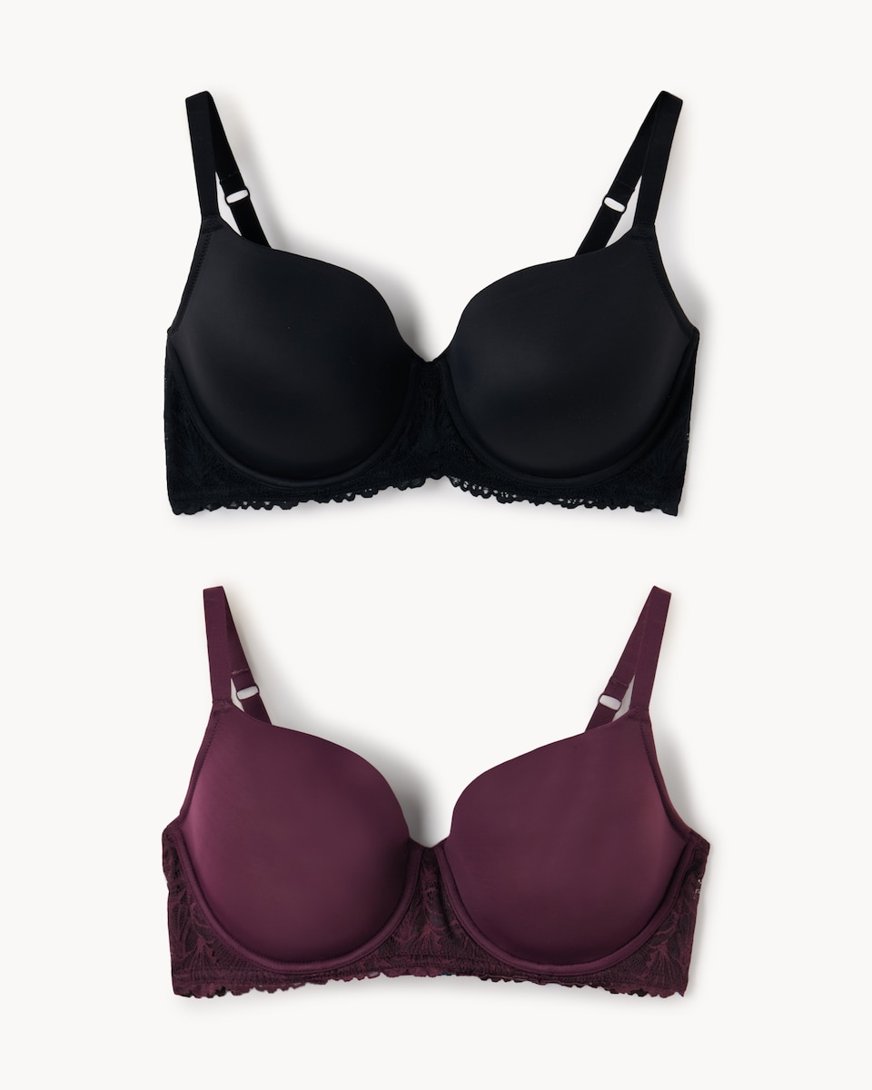 F&F 2-Pack Fuller Bust Lace Trim Wired T-Shirt Bras in Multi