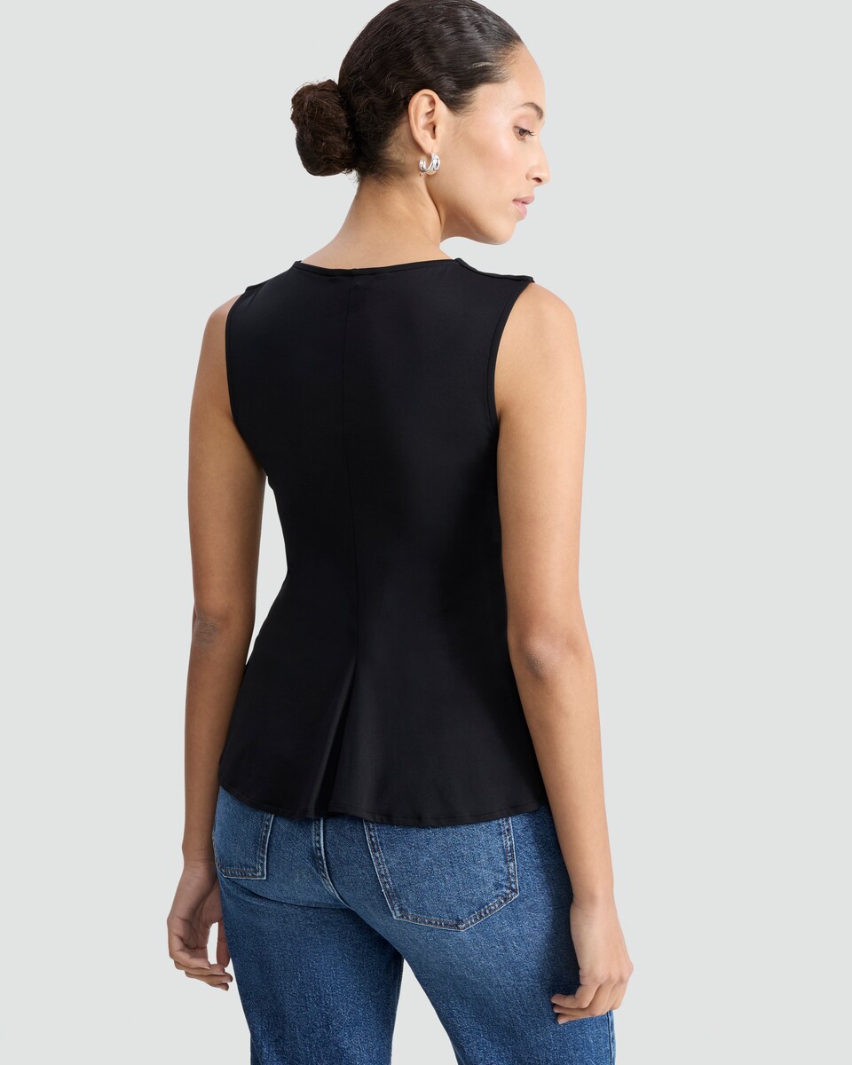 image 1 of F&F Polyamide Pleated Crew Neck Sleeveless Top in Black