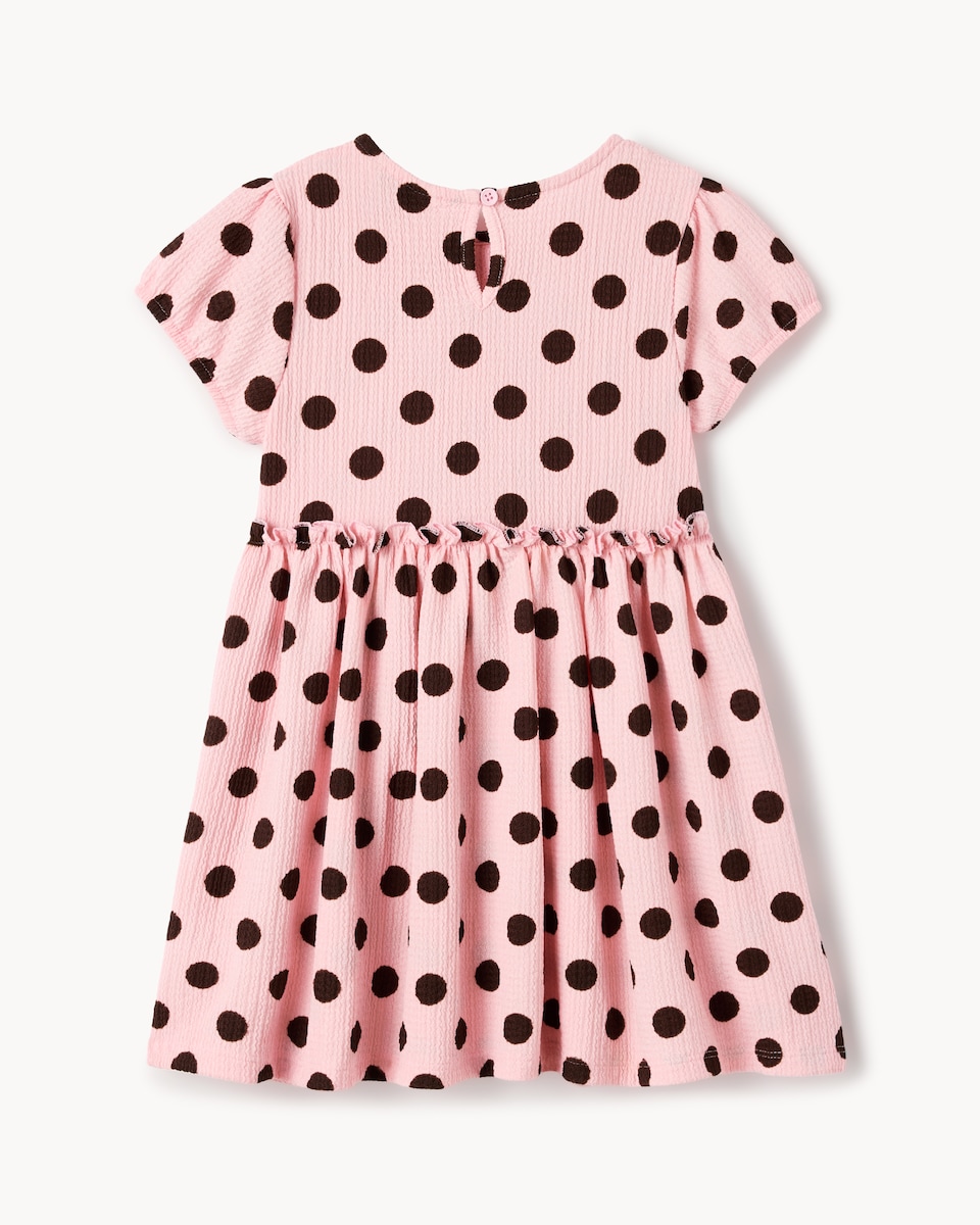image 1 of F&F Girls Textured Polka Dot Bow Dress in Pink