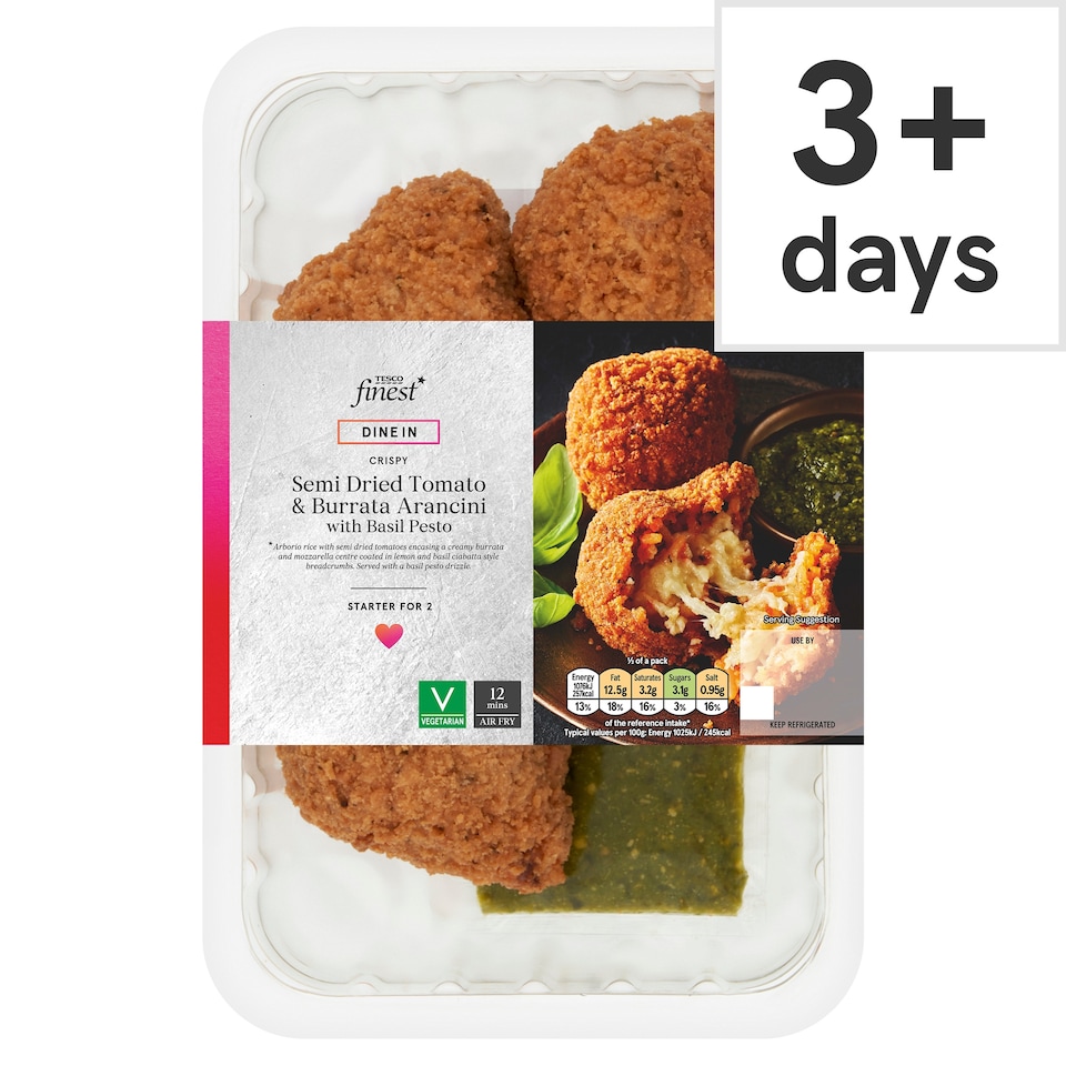 Tesco Finest Dine In Semi Dried Tomato & Burrata Arancini with Basil Pesto 225g