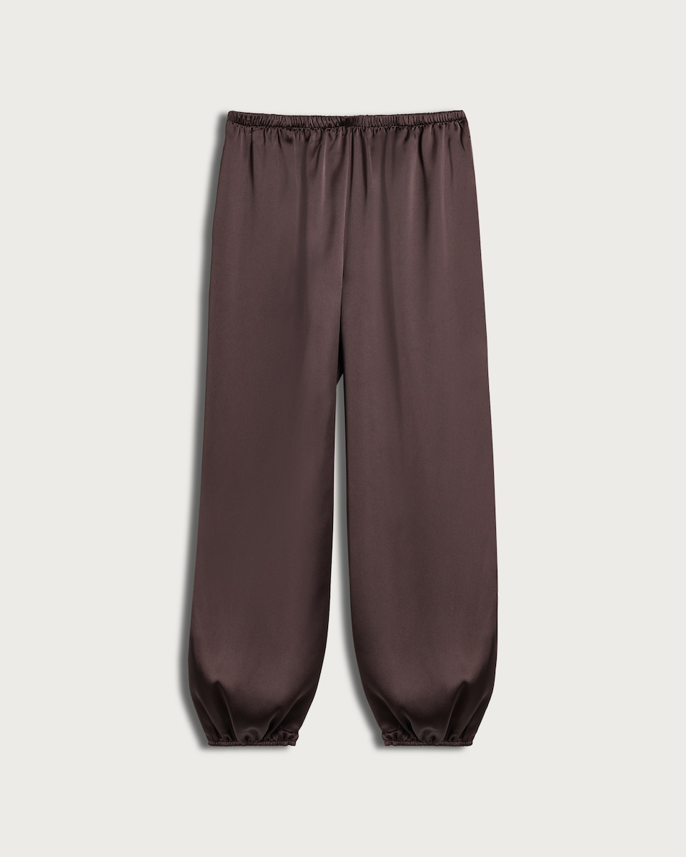 image 1 of F&F Satin Wide Leg Cuffed Trousers in Chocolate