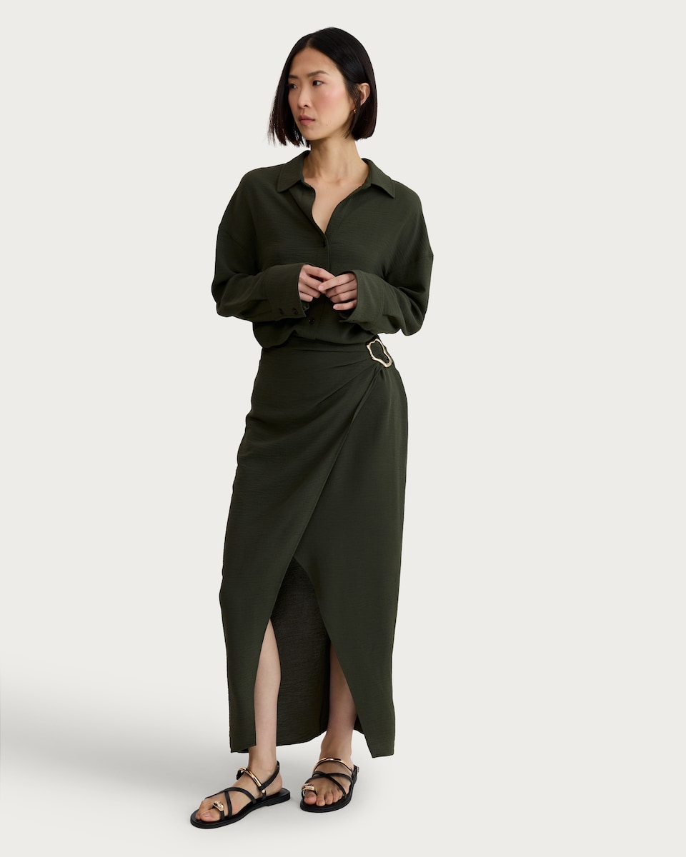 image 1 of F&F Button Up Collared Co-ord Shirt in Khaki