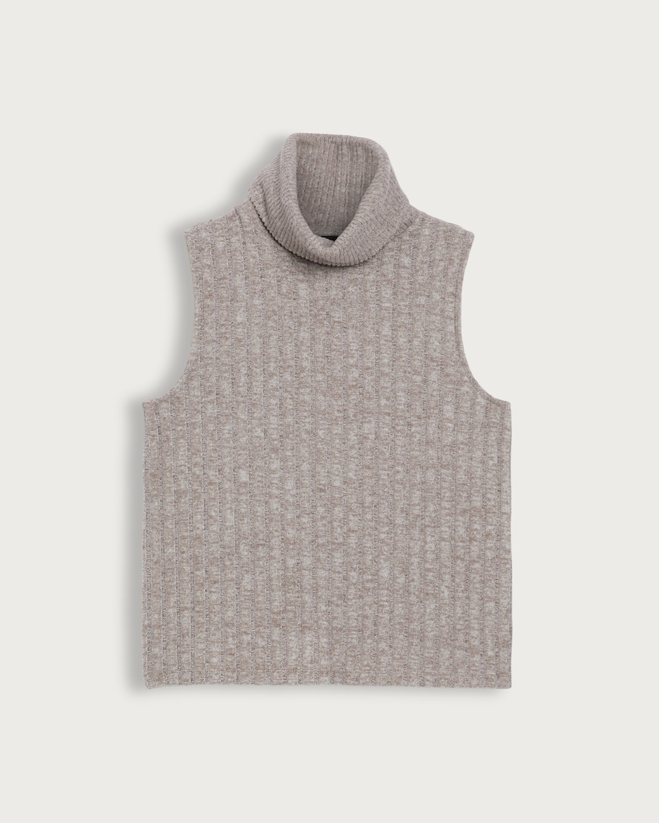 F&F Knitted Ribbed Roll Neck Sleeveless Co-ord Top in Neutral