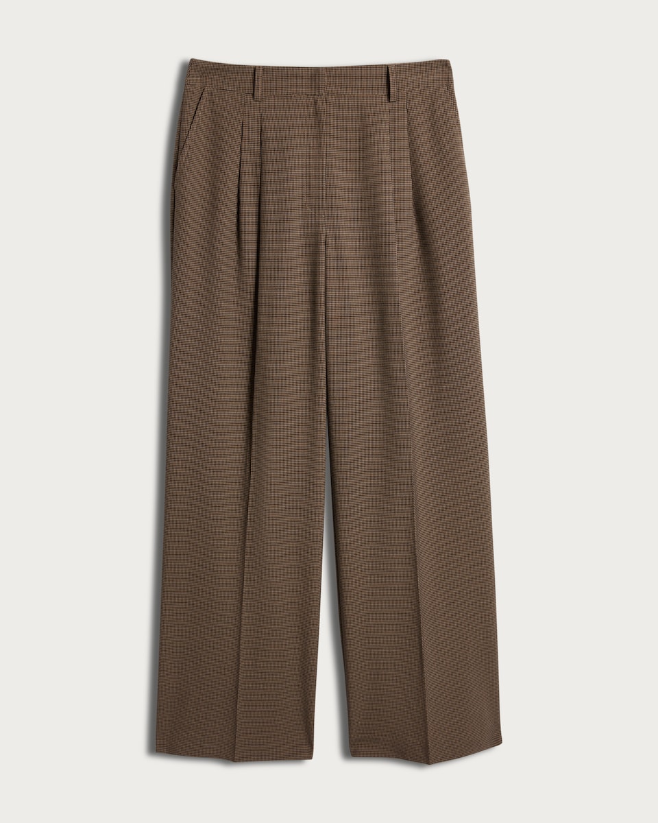 image 1 of F&F Check Print Pleated Wide Leg Co-ord Trousers in Brown