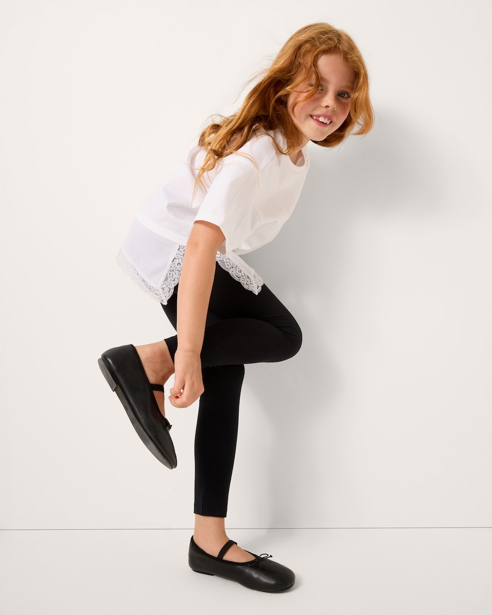 image 1 of F&F Girls 3-Pack Cotton Rich Leggings in Black