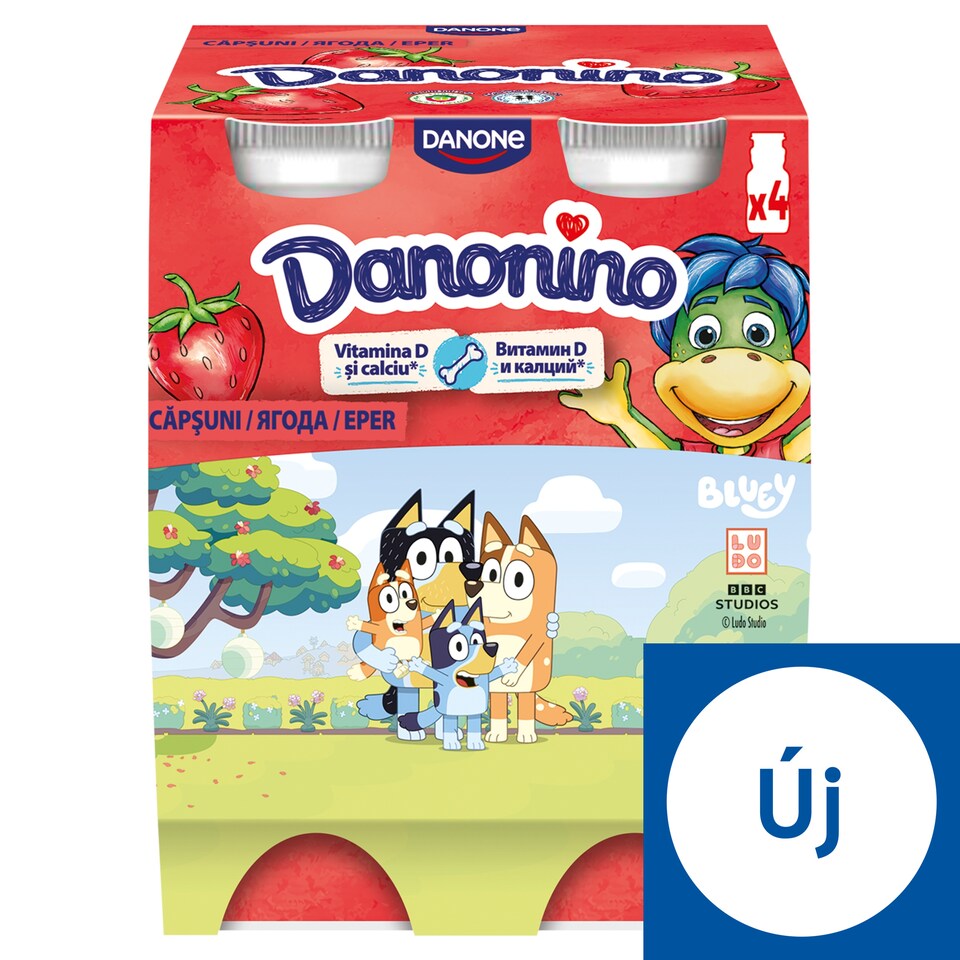 Danone Danonino zsírszegény epres joghurtital kalciummal és D3-vitaminnal 4 x 100 g (400 g)