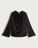 image 4 of F&F Satin Cowl Neck Long Sleeved Blouse in Black