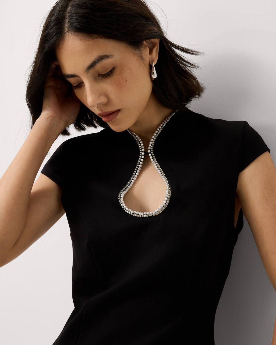 image 1 of F&F Ponte Embellished Mini Dress in Black