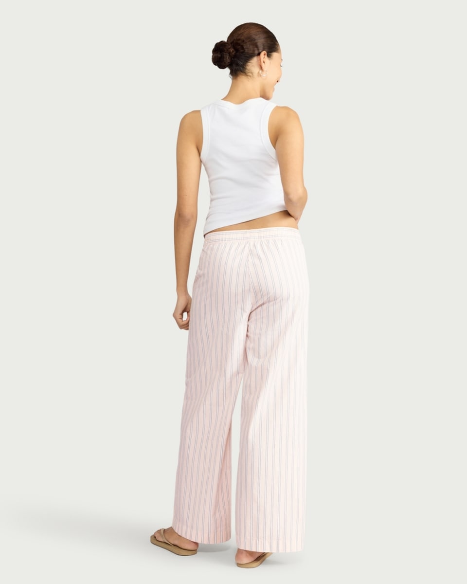 image 1 of F&F Pure Cotton Striped Wide Leg Trousers in Pink