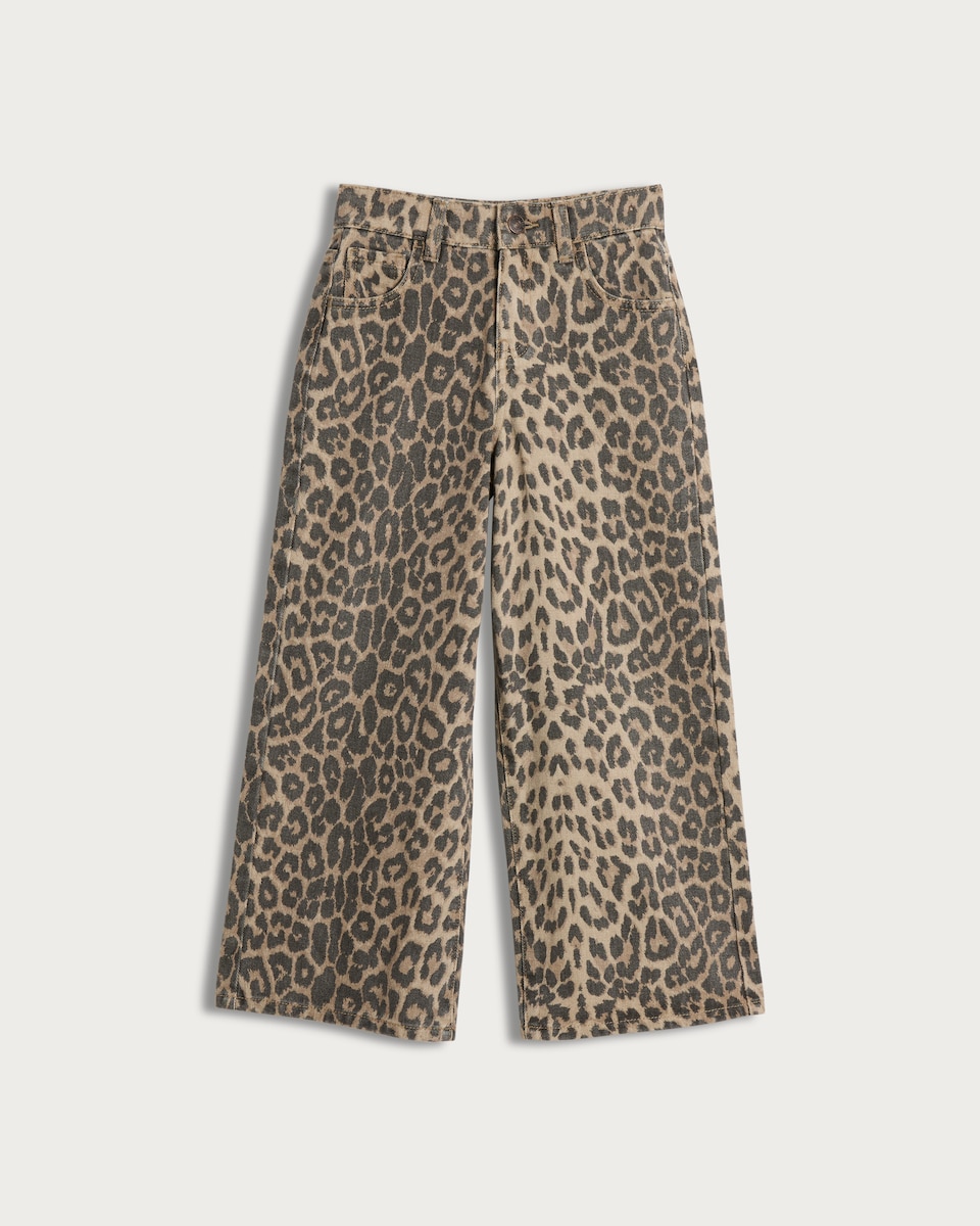 F&F Girls Pure Cotton Leopard Print Wide Leg Jeans in Multi Brown