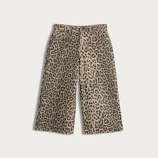 F&F Girls Pure Cotton Leopard Print Wide Leg Jeans in Multi Brown