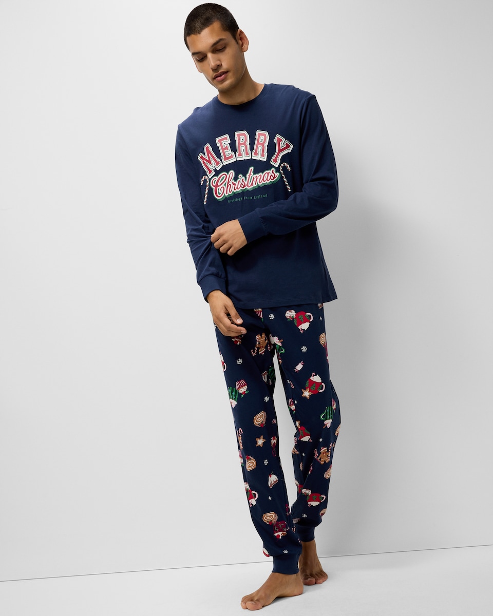 image 1 of Christmas Pure Cotton Merry Christmas Matching Family Pyjama Set in Navy