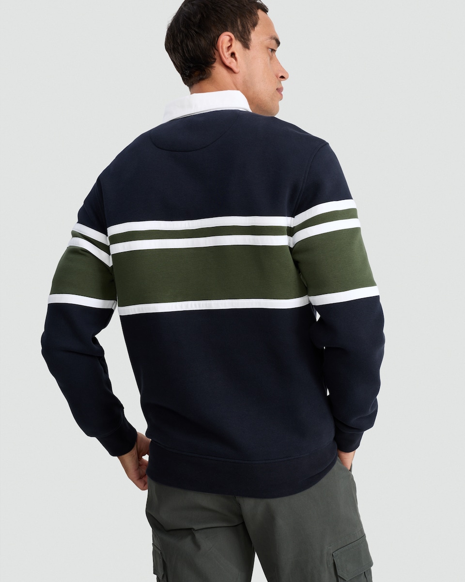 image 1 of F&F Cotton Rich Colourblock Rugby Sweatshirt in Navy