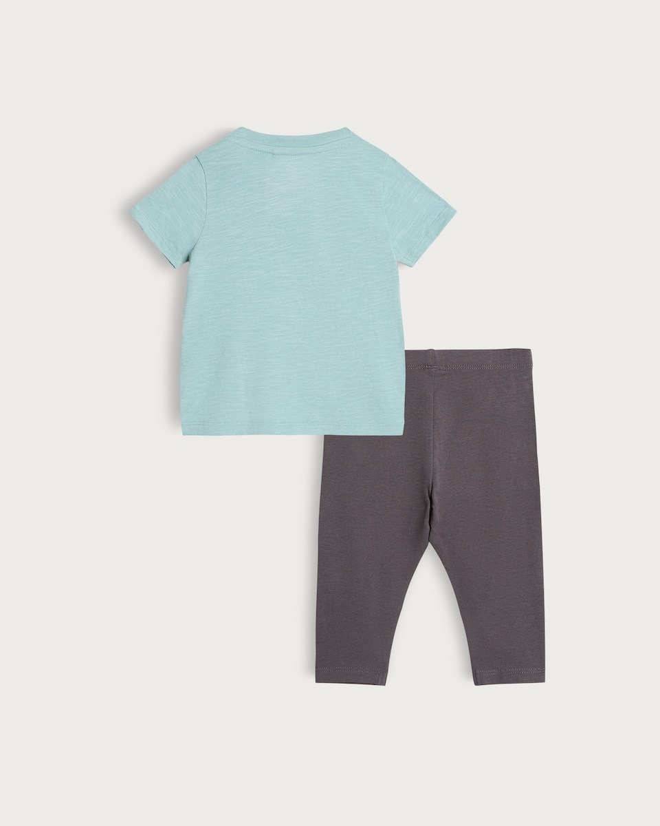 image 1 of F&F Baby 2-Piece Cotton Rich Transport Top and Legging Set in Multi