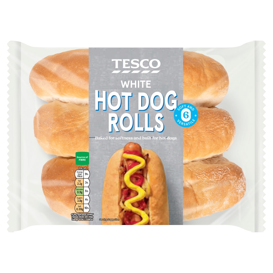 Tesco Soft White Hot Dog Rolls 6 Pack