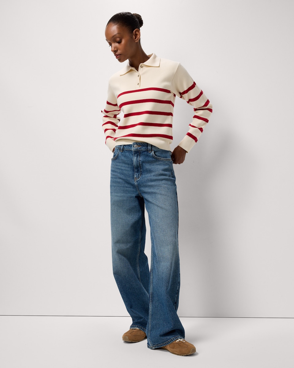 image 1 of F&F Striped Collared Jumper in Red