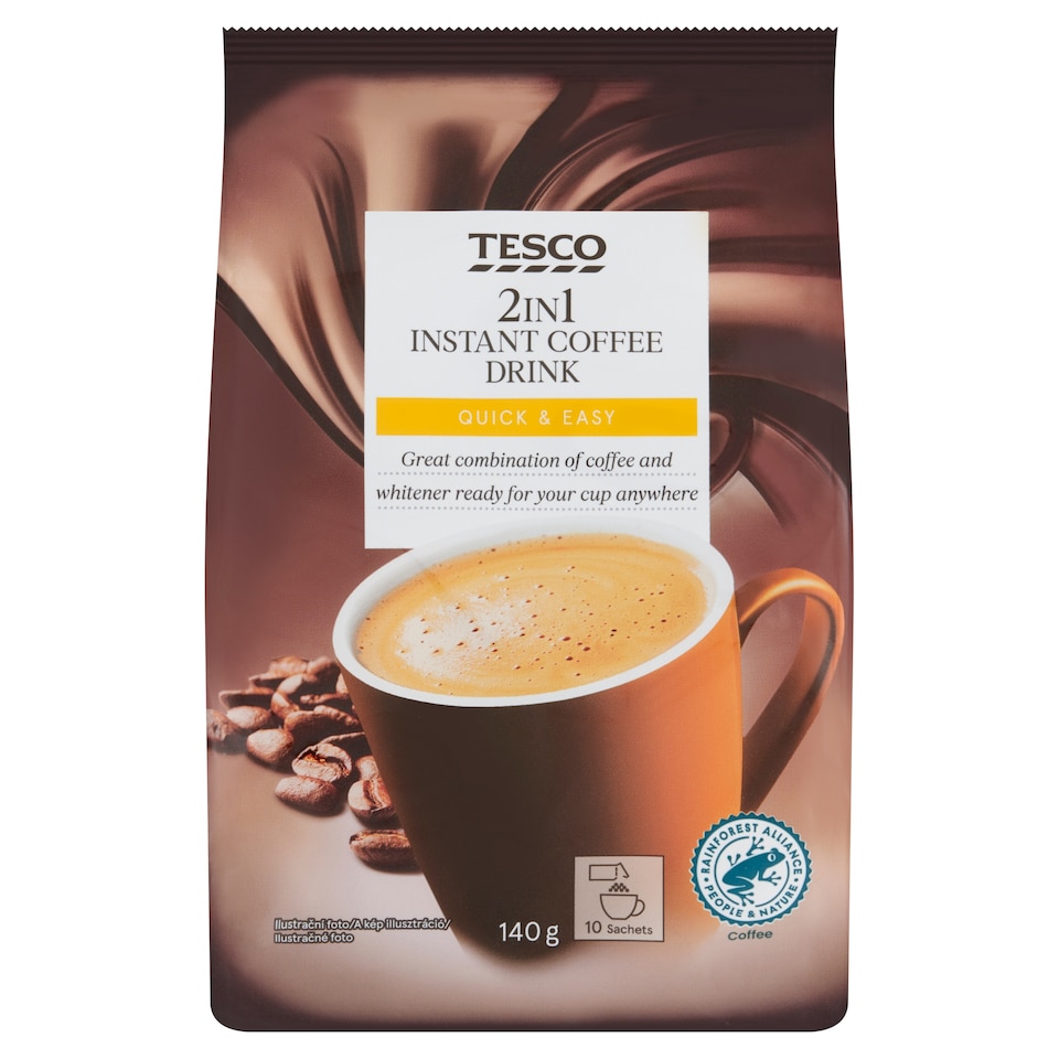 Tesco 2in1 rozpustná zmes na prípravu kávového nápoja 10 x 14 g (140 g)