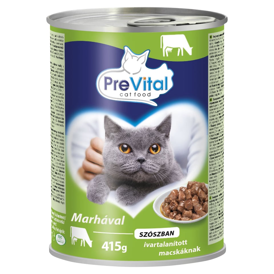 PreVital nedves macskaeledel, macskatáp steril macskáknak marhával szószban konzerv 415 g  1. kép