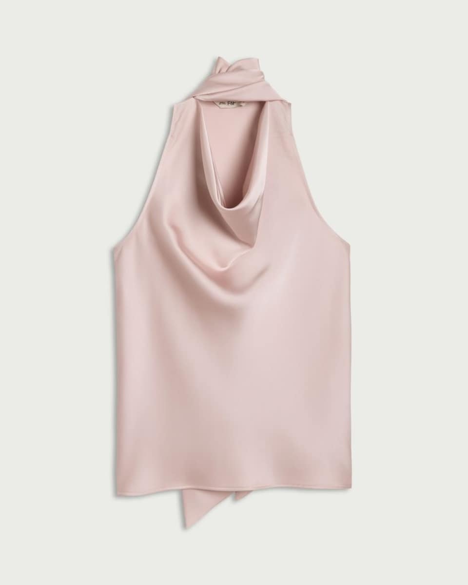 image 1 of F&F Satin Cowl Scarf Neck Blouse in Pink