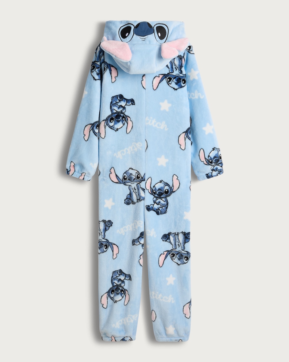 image 1 of Disney Lilo & Stitch Print Fleece Hooded Onesie in Multi