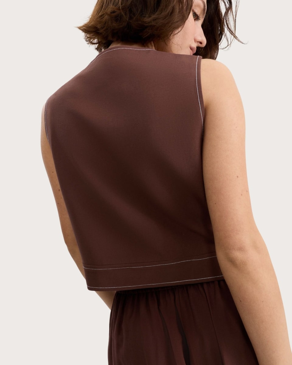 image 1 of F&F Button Front Sleeveless Utility Co-ord Waistcoat in Chocolate